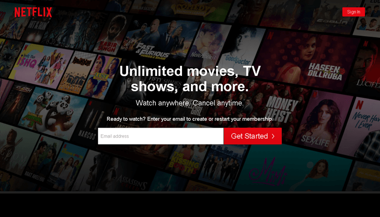 Przykład witryny członkostwa Netflix