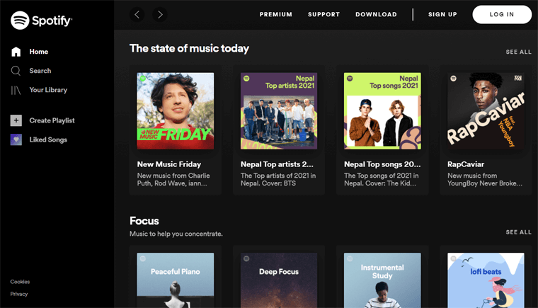 Spotify 娱乐网站示例