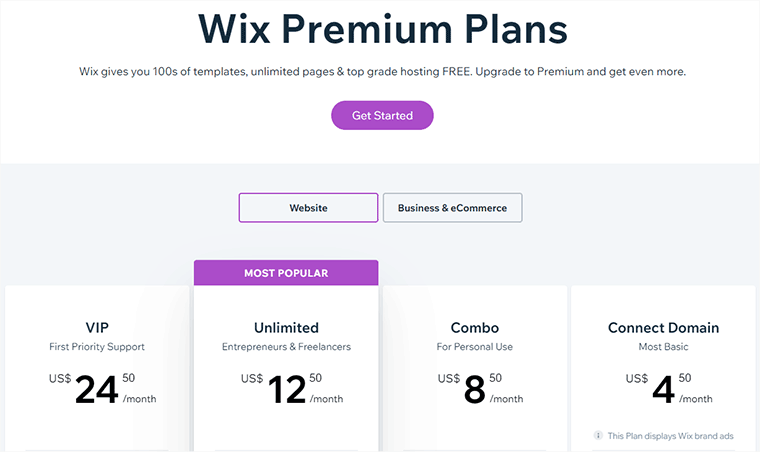 تسعير Wix Website Builder