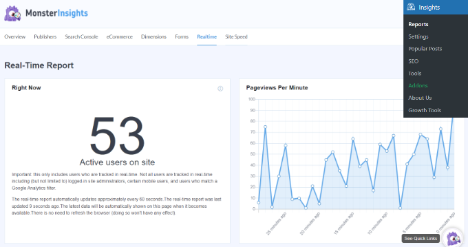 ดูรายงานตามเวลาจริงใน MonsterInsights