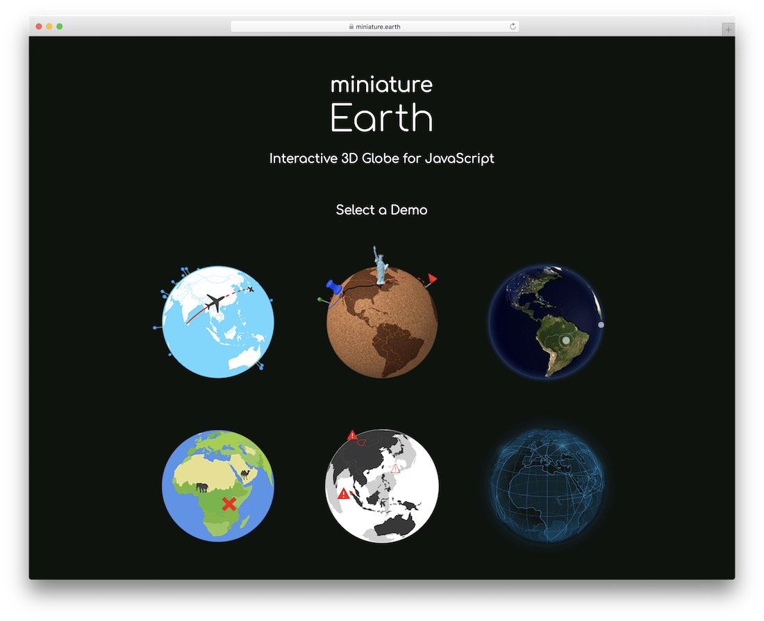 用於 javascript 的微型地球交互式 3d 地球儀