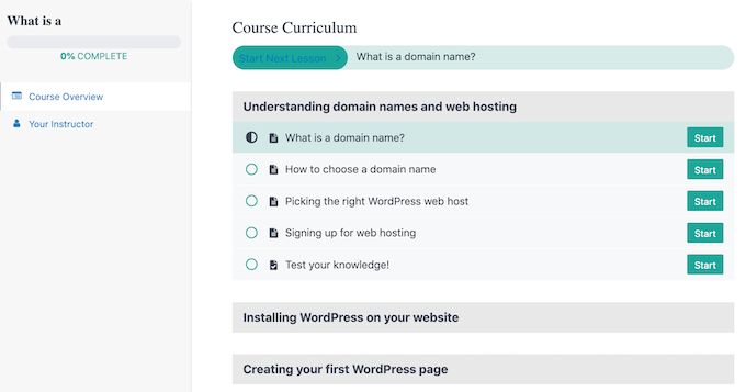 منهج دورة تدريبية تم إنشاؤه باستخدام MemberPress LMS