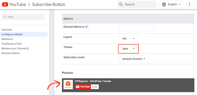 使用“深色”主題向 WordPress 添加 YouTube 訂閱按鈕