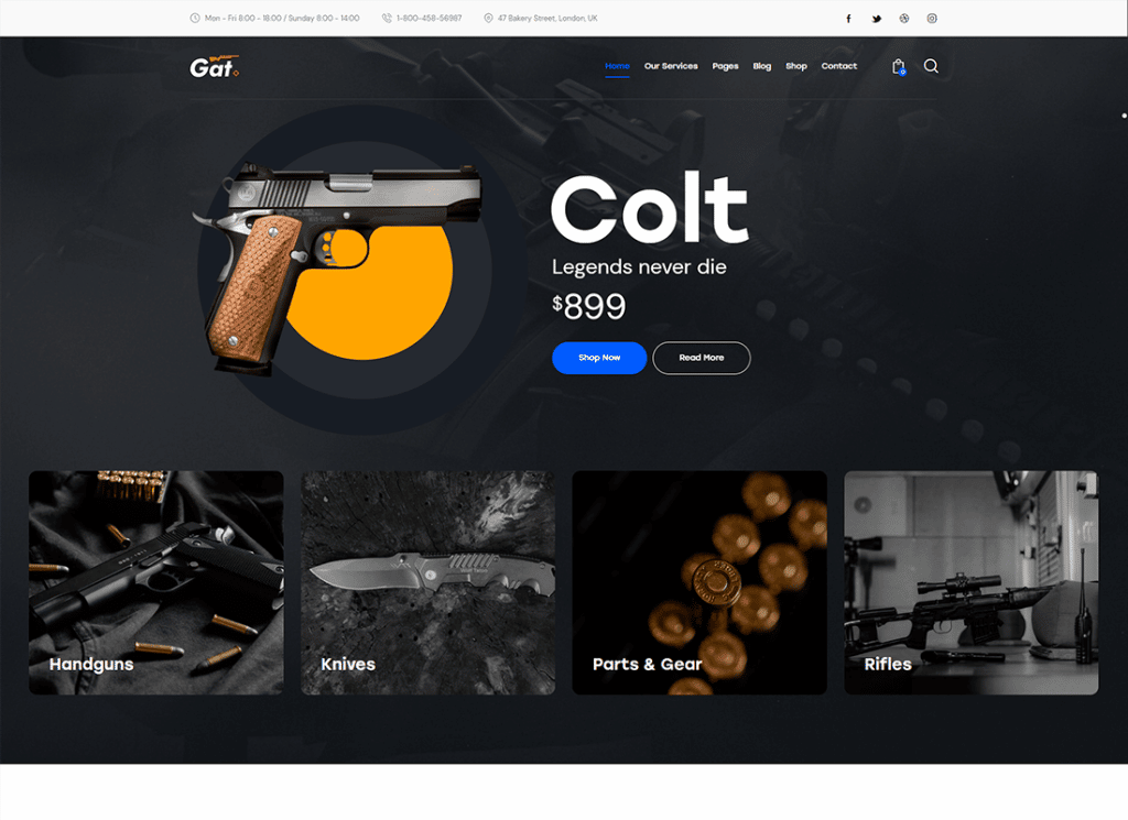 갓 | 총기 및 무기 상점 WordPress 테마