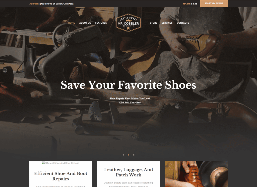 Mr.Cobbler - Tema WordPress Perbaikan Sepatu & Alas Kaki Kustom