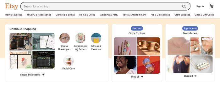 หน้าแรกของ Etsy สำหรับการเข้าถึงเว็บไซต์สำหรับ SEO