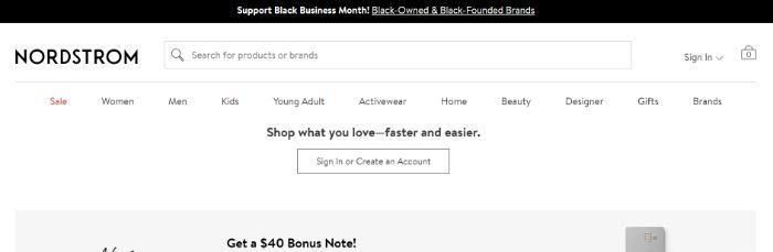 หน้าแรกของ Nordstrom สำหรับการเข้าถึงเว็บไซต์สำหรับ SEO