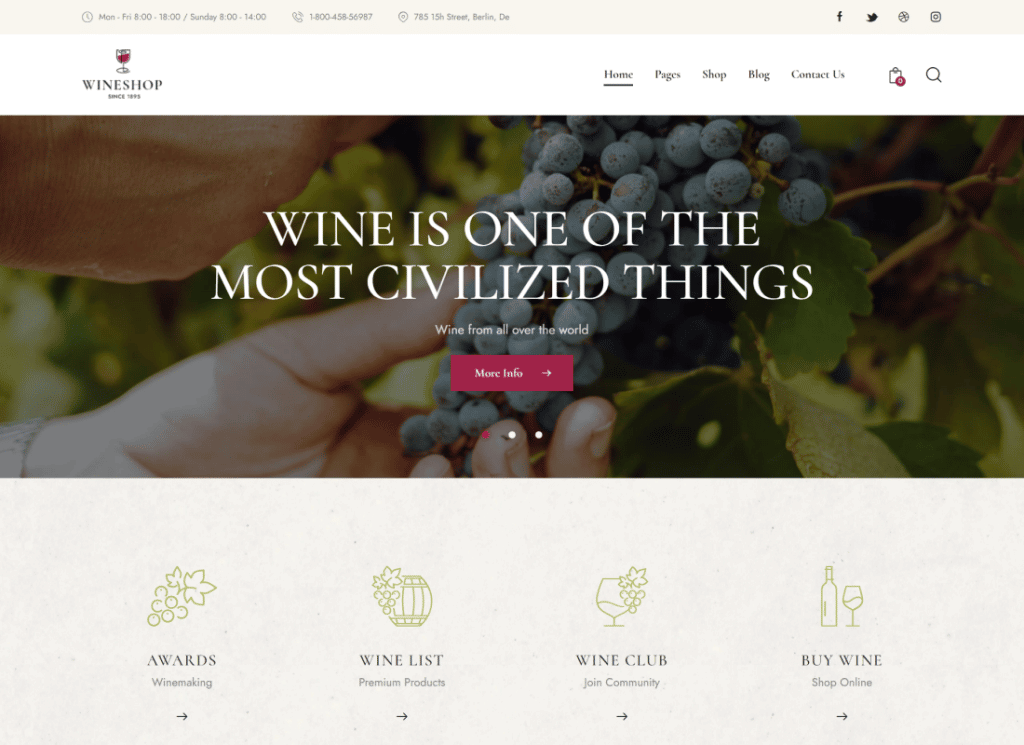 WineShop - Yiyecek ve Şarap Çevrimiçi Teslimat Mağazası WordPress Teması