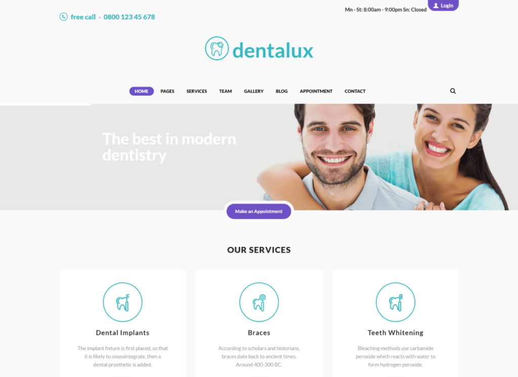 Dentalux - 歯科医の医療およびヘルスケアの WordPress テーマ