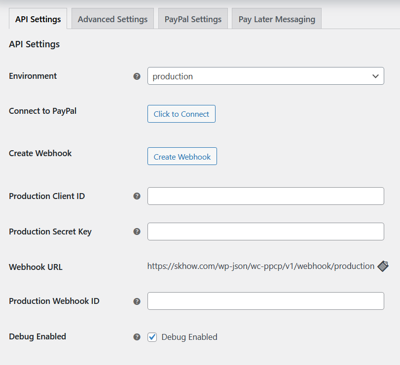 Plug-in do PayPal para configurações do WooCommerce