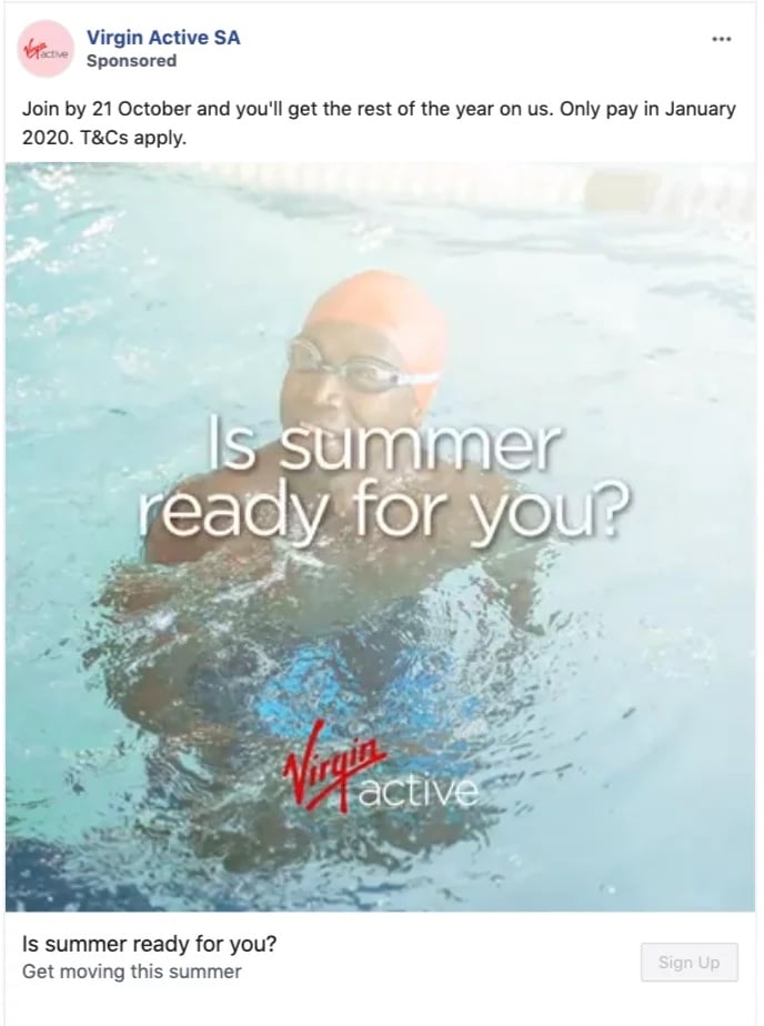 B2B リード生成のベスト プラクティス、Virgin Active Facebook Lead Ad の例