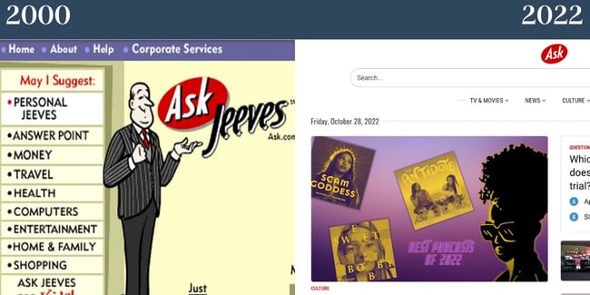 ノスタルジックなウェブサイト: ASK.左側がリブランド前のサイト、右側がリブランド後のサイトです。