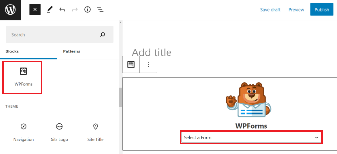 أضف كتلة WPForms في ووردبريس