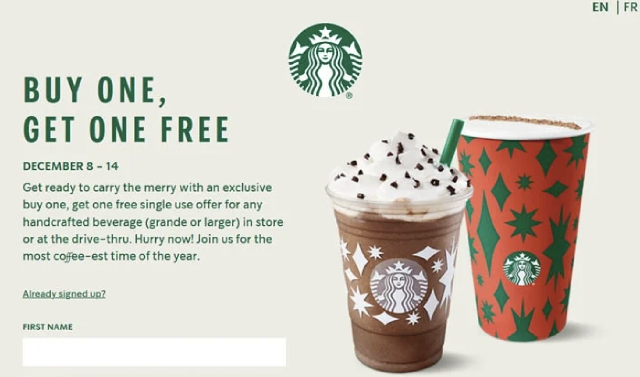 Holiday Buy-1-Get-1 Giveaway bei Starbucks