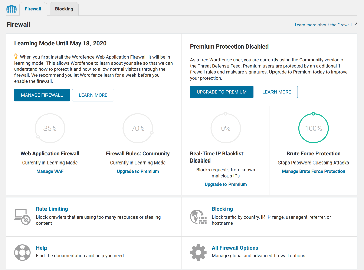 Wordfence dashboard