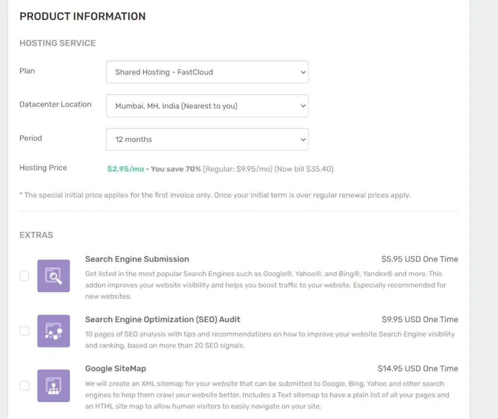 Fastcomet hosting product