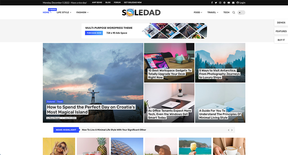 Tema WordPress do blog de tecnologia Soledad