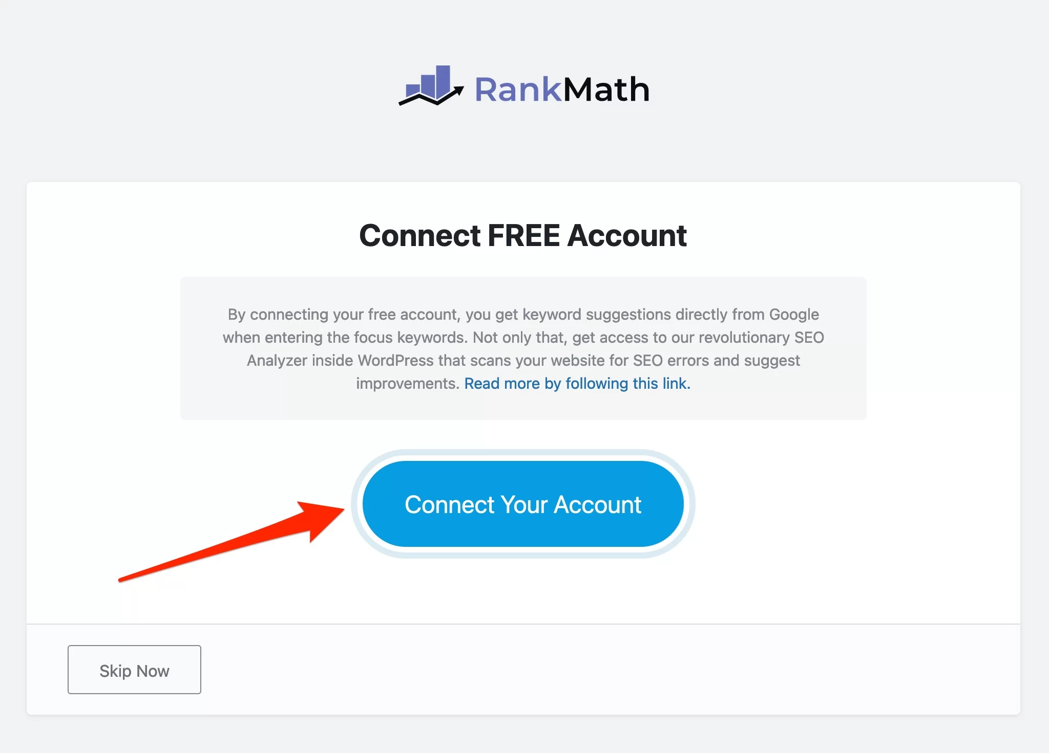 Connessione al tuo account Rank Math.