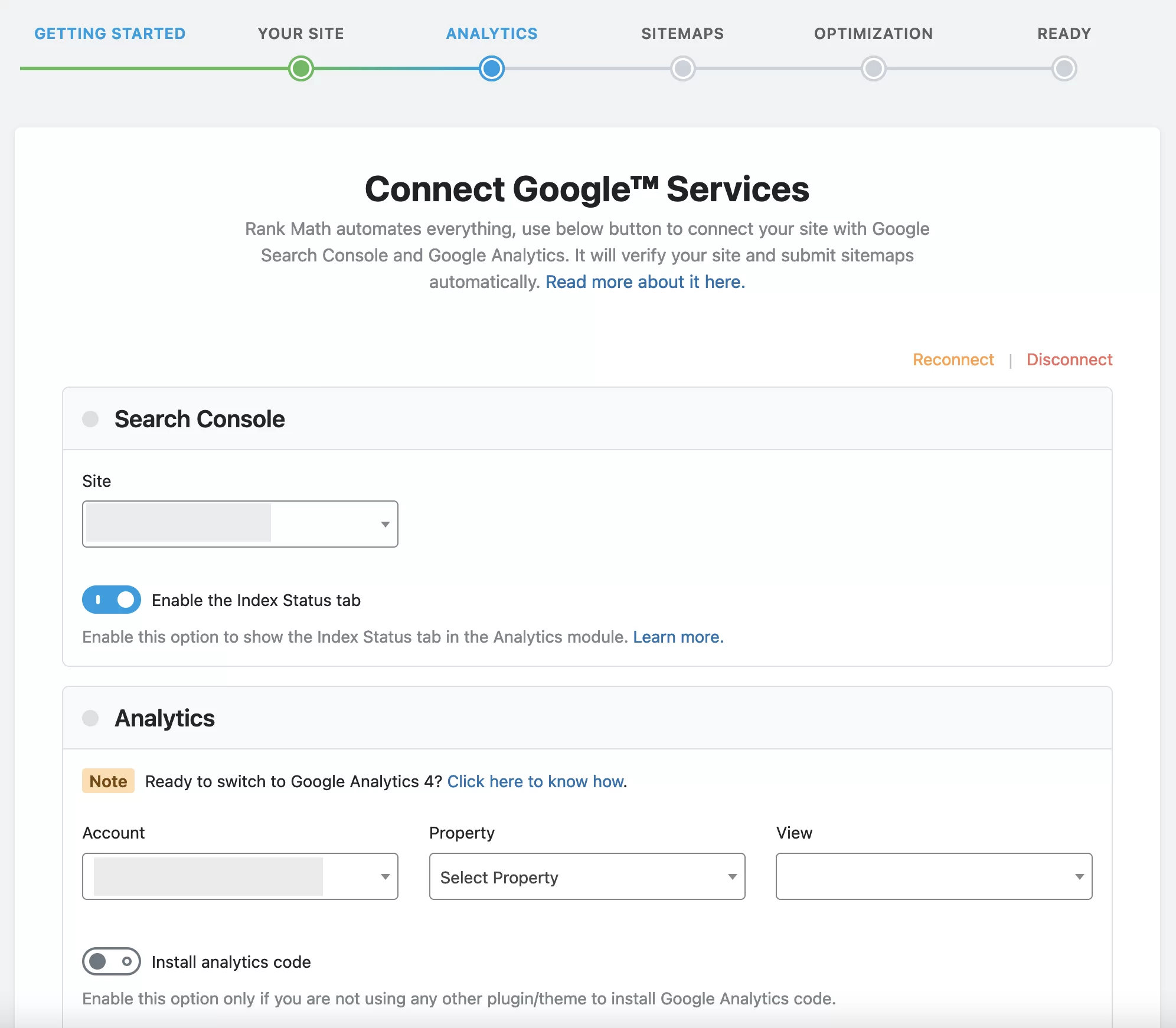 Menghubungkan Rank Math ke Google Search Console.