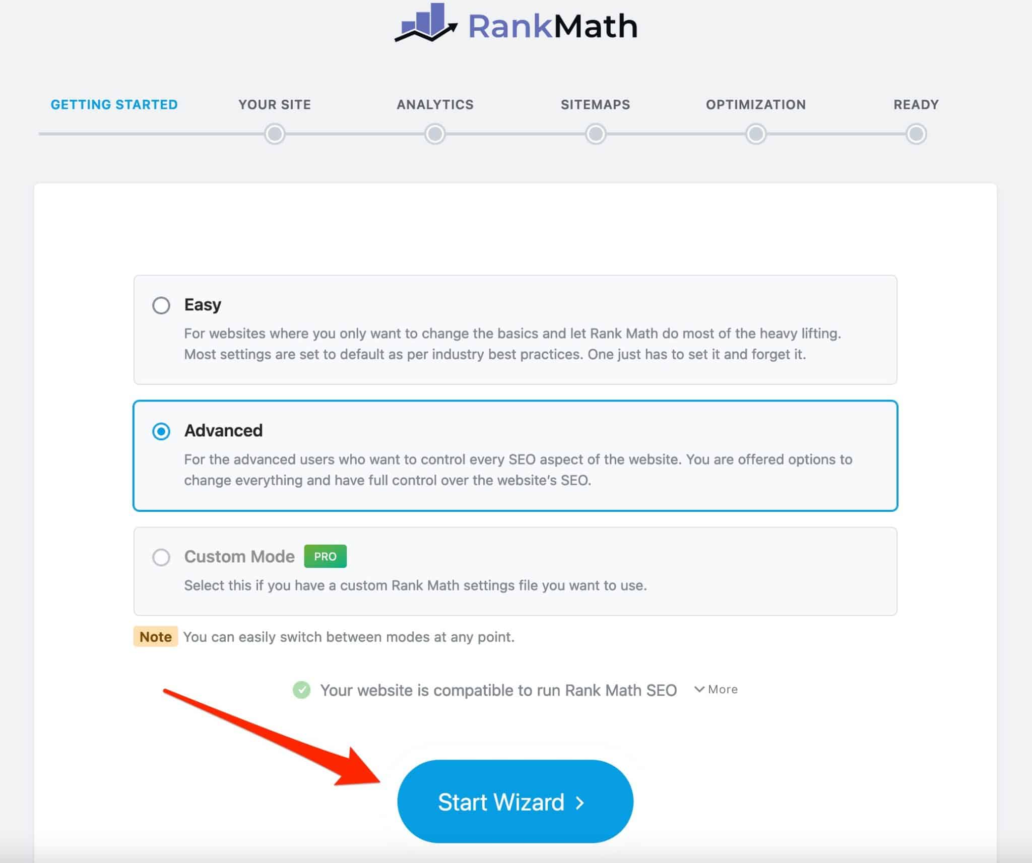 Rank Math SEO には、サイトでの設定を支援するウィザードがあります。