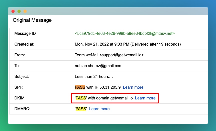 Confirmation du Pass DKIM