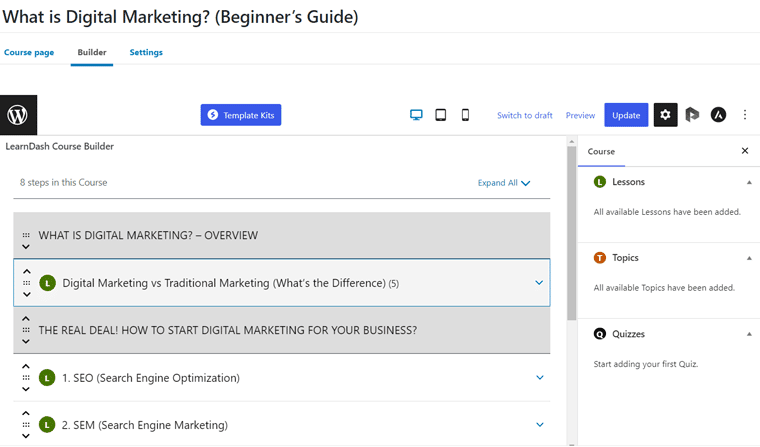 Course Builder-Funktion von LearnDash