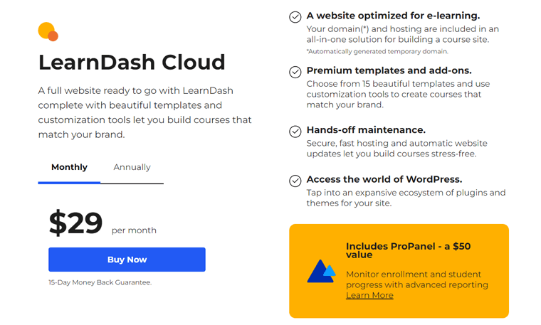 Plans complets du site LearnDash Cloud