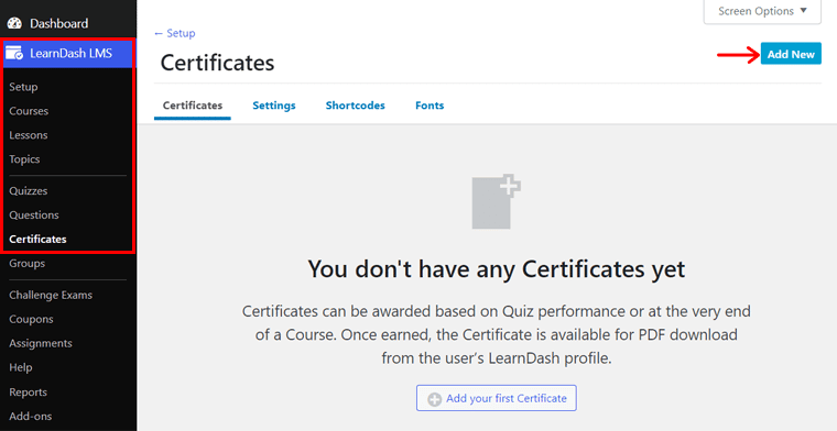 Neues Zertifikat auf LearnDash LMS hinzufügen