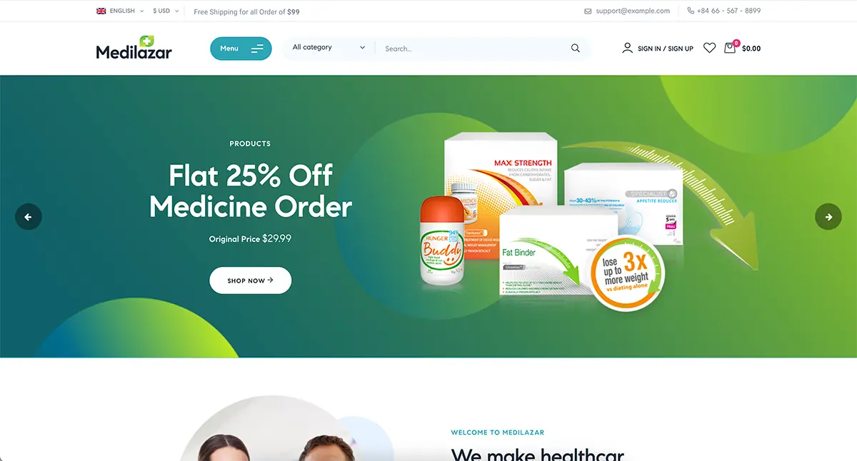 Tema WordPress pentru farmacie Medilazar