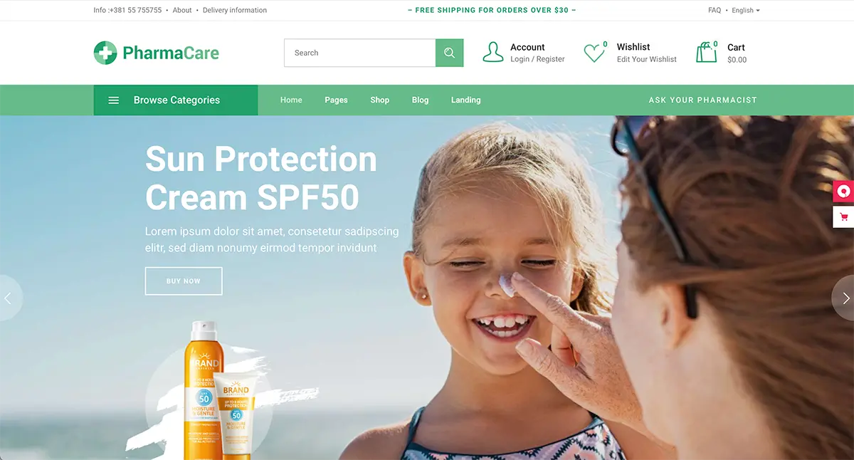 Tema WordPress pentru farmacie PharmaCare