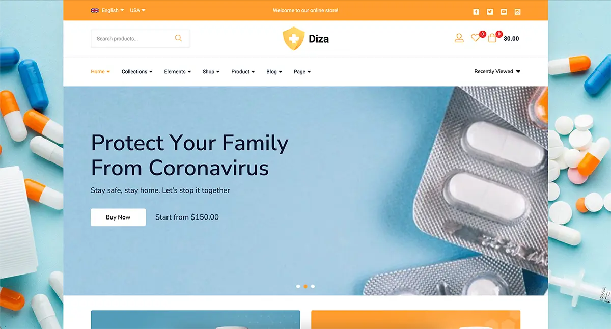 Tema WordPress pentru farmacie Diza