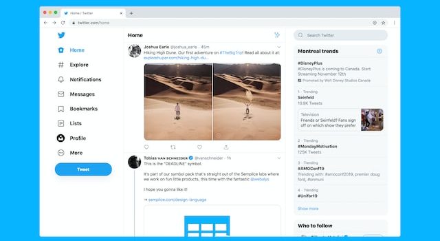 Feed Twitter su sfondo blu