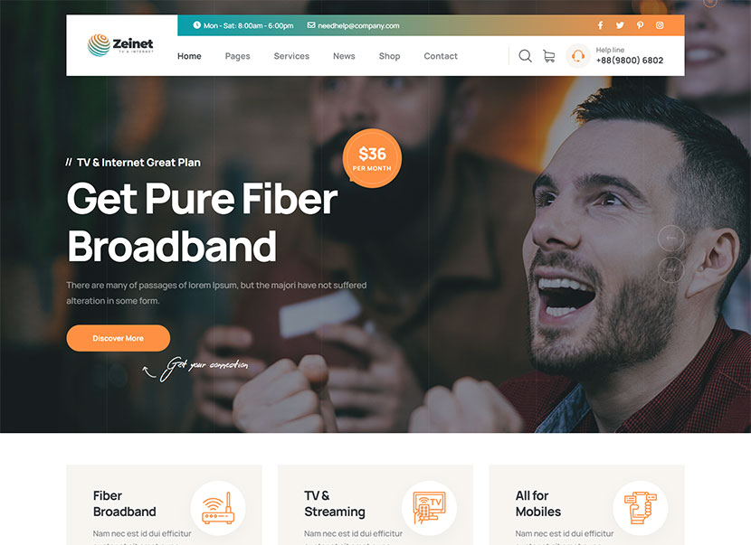 Zeinet - ธีม WordPress ของผู้ให้บริการอินเทอร์เน็ตและทีวีดาวเทียม