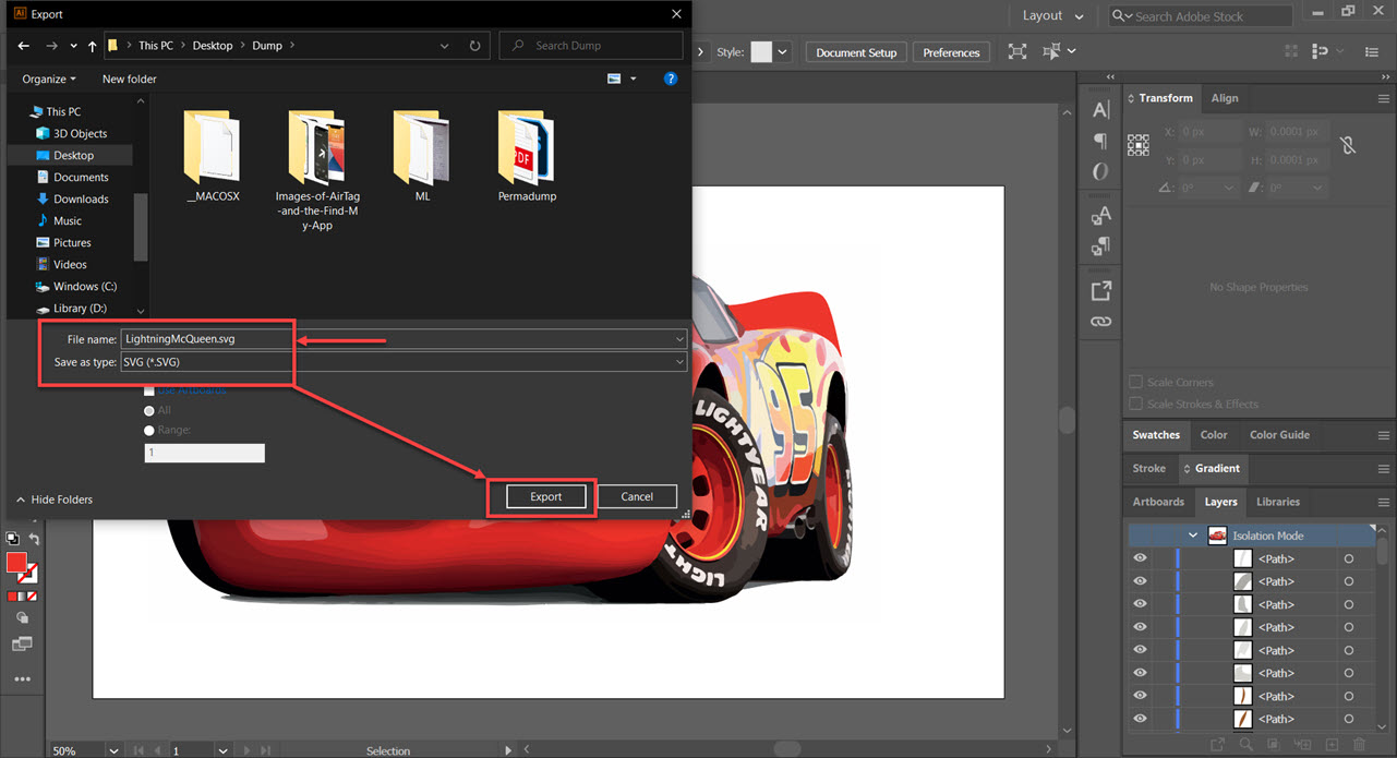 Puteți exporta Illustrator ca vector?