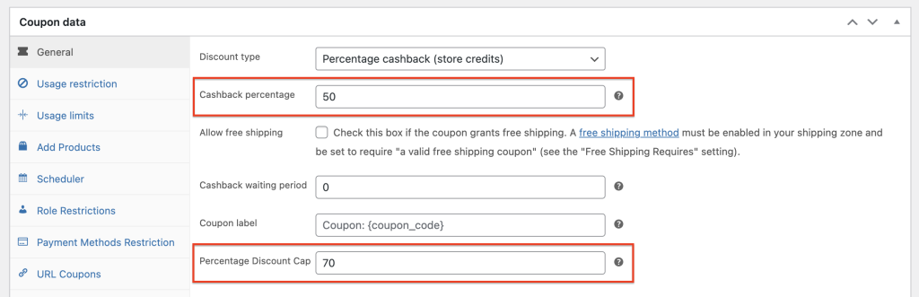 Step 2: Set cashback percentage or amount 