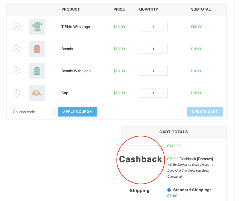 Cashback Label Front-End View