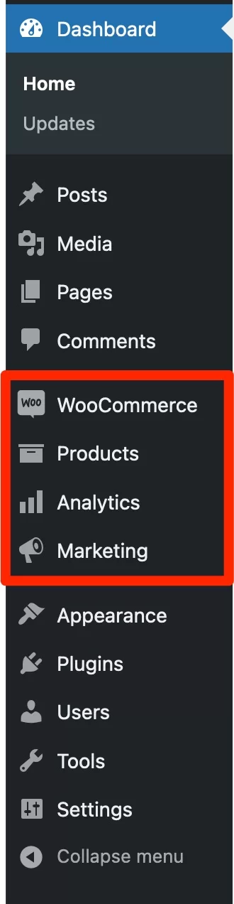 WooCommerce 菜單。