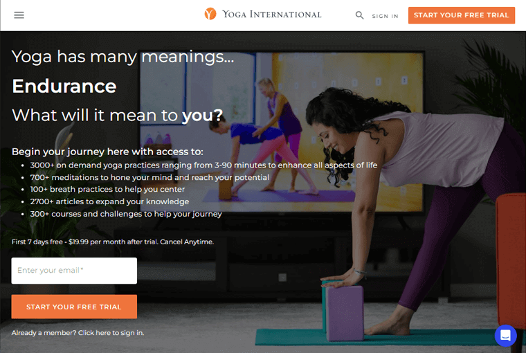 Sito Web internazionale di yoga per la pratica dello yoga