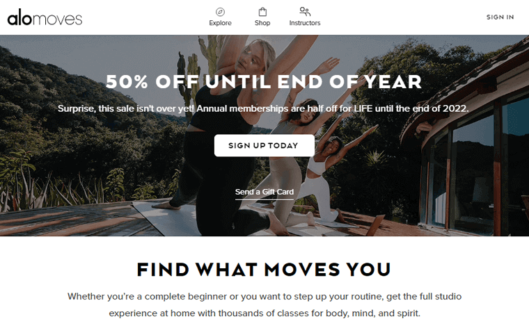 Alo Moves 最高のヨガ Web サイトの例