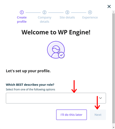 WP 엔진을 설정하기 위한 프로필 생성