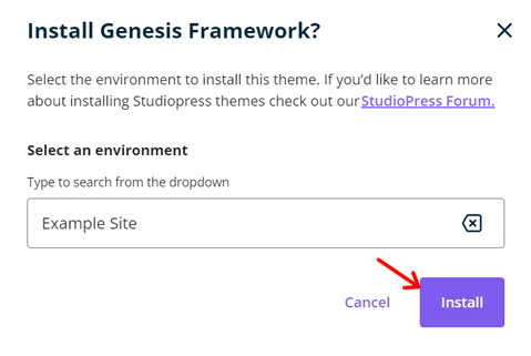 Genesis를 추가할 환경 선택