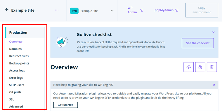 Configuración del portal del sitio en WP Engine Review