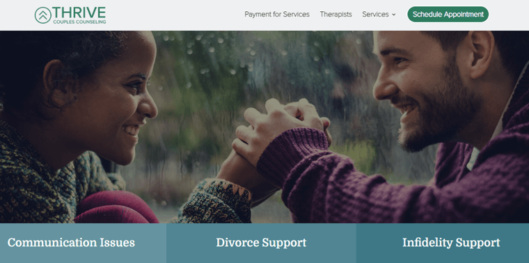 Beispiel für eine Thrive Couples Counseling Storybrand-Website