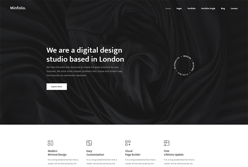 Minfolio - ミニマル ポートフォリオ WordPress テーマ