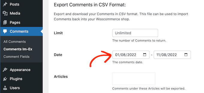 Filtrowanie eksportu komentarzy WordPress