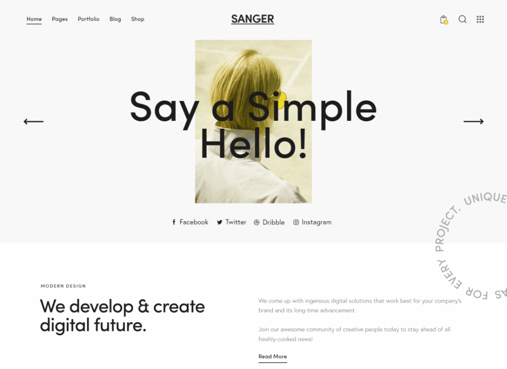 Sanger | Osobiste portfolio dla kreatywnych Motyw WordPress