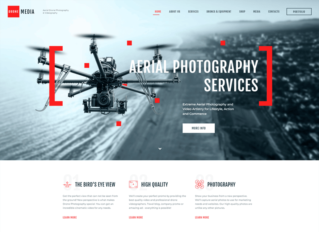 Drone Media — motyw WordPress do fotografii i filmowania z lotu ptaka