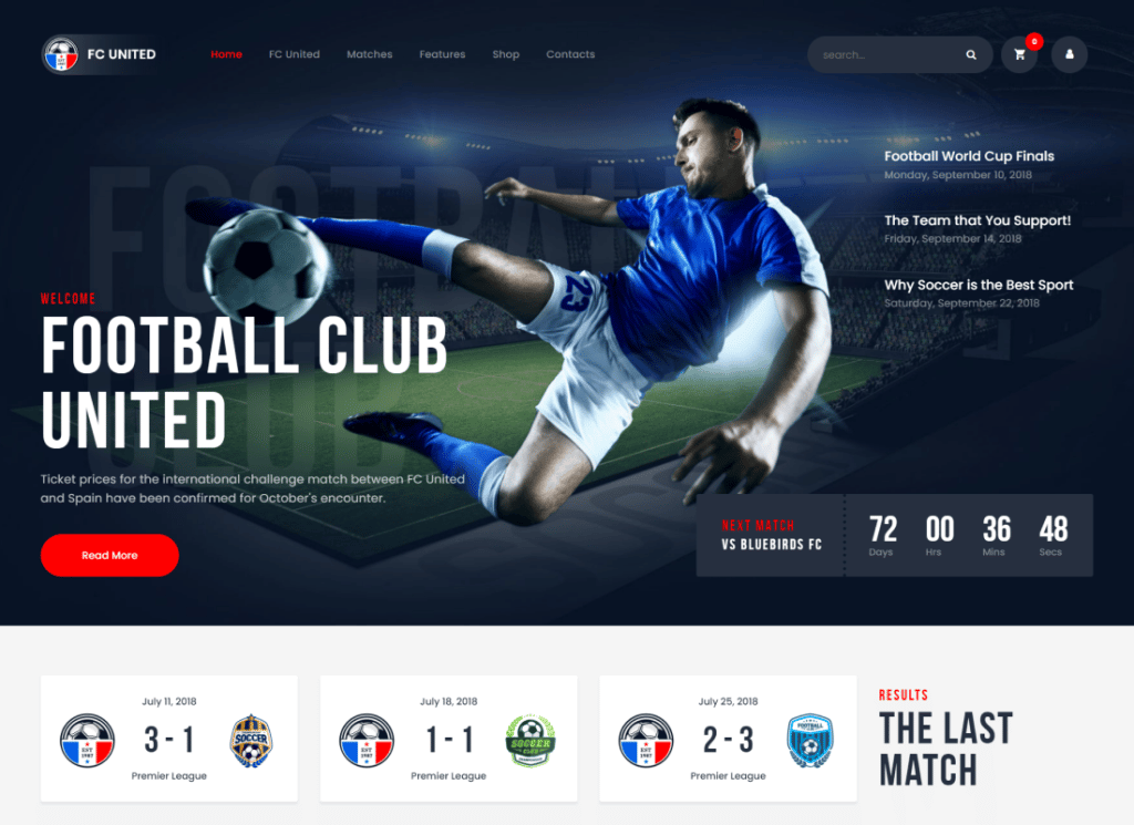 FC United — motyw WordPress do piłki nożnej, piłki nożnej i sportu