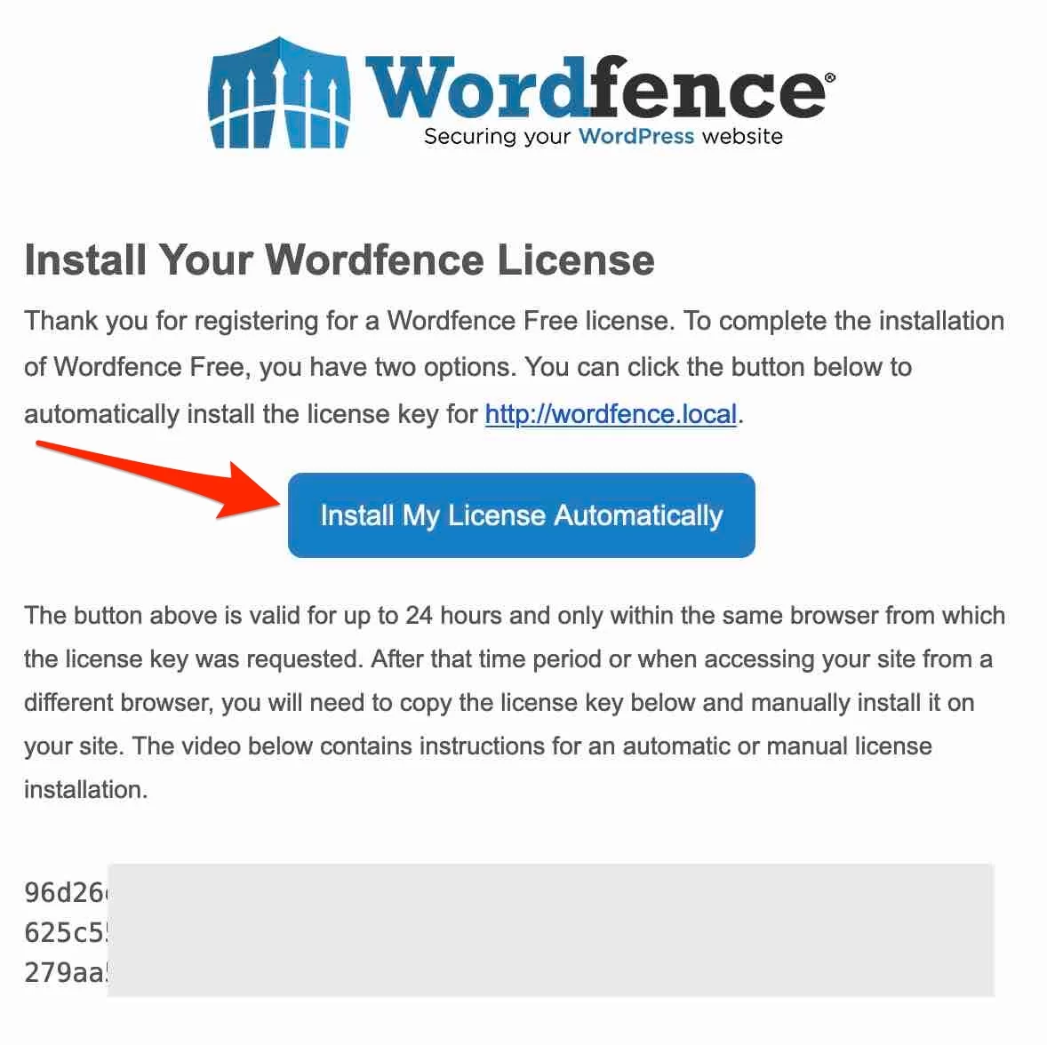 Wordfence może automatycznie zainstalować twoją licencję.