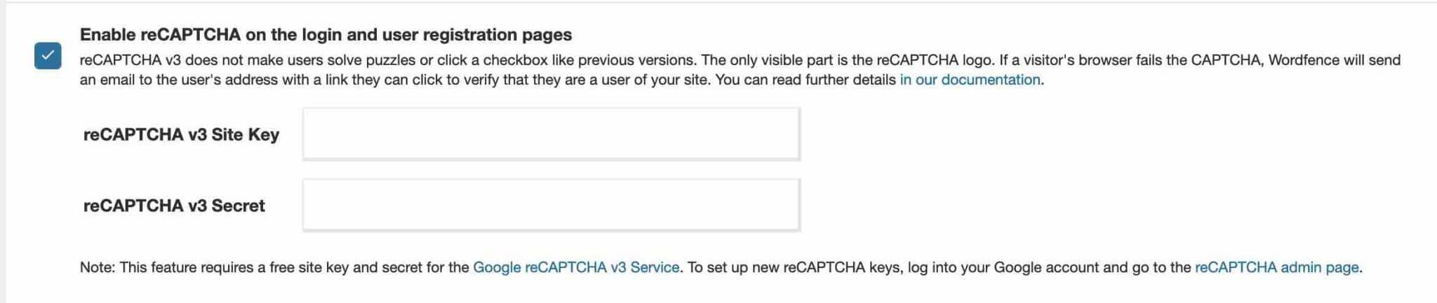 Wordfence では、reCaptcha を有効にすることができます。